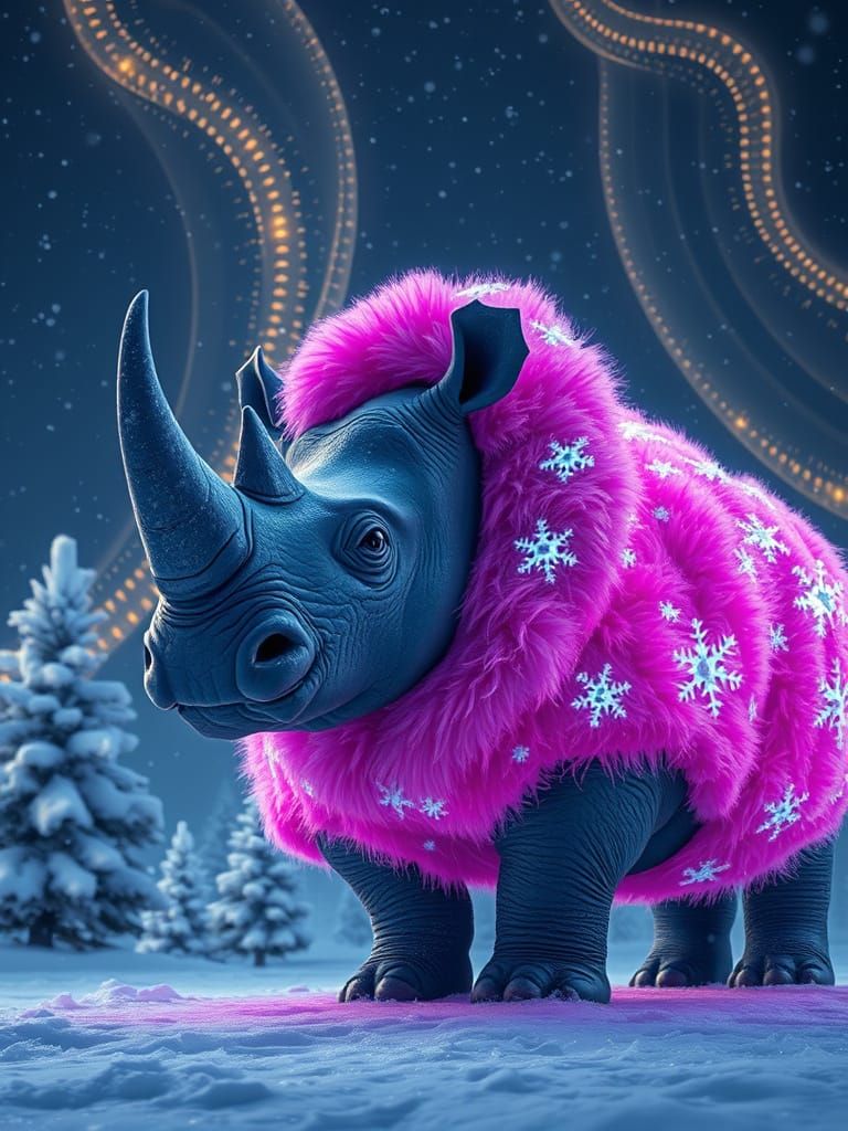 Grinning Rhino in Arctic Blizzard, Digital Art