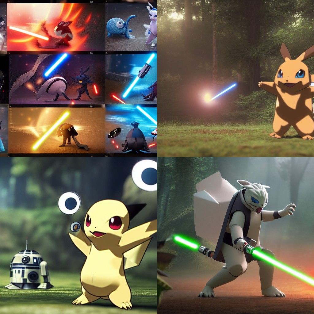 Pokemon Jedi Knights with Lightsabers in 8K