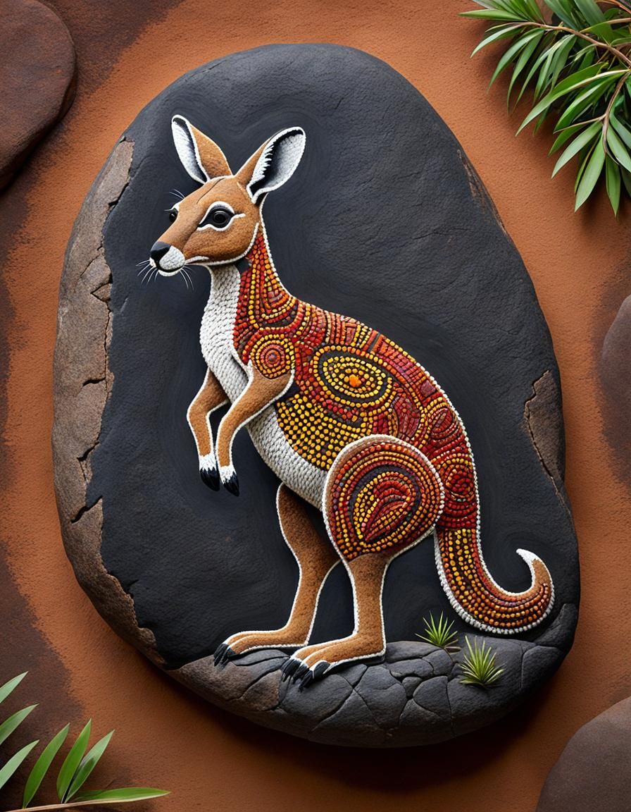 Aboriginal-Style Kangaroo Rock Art