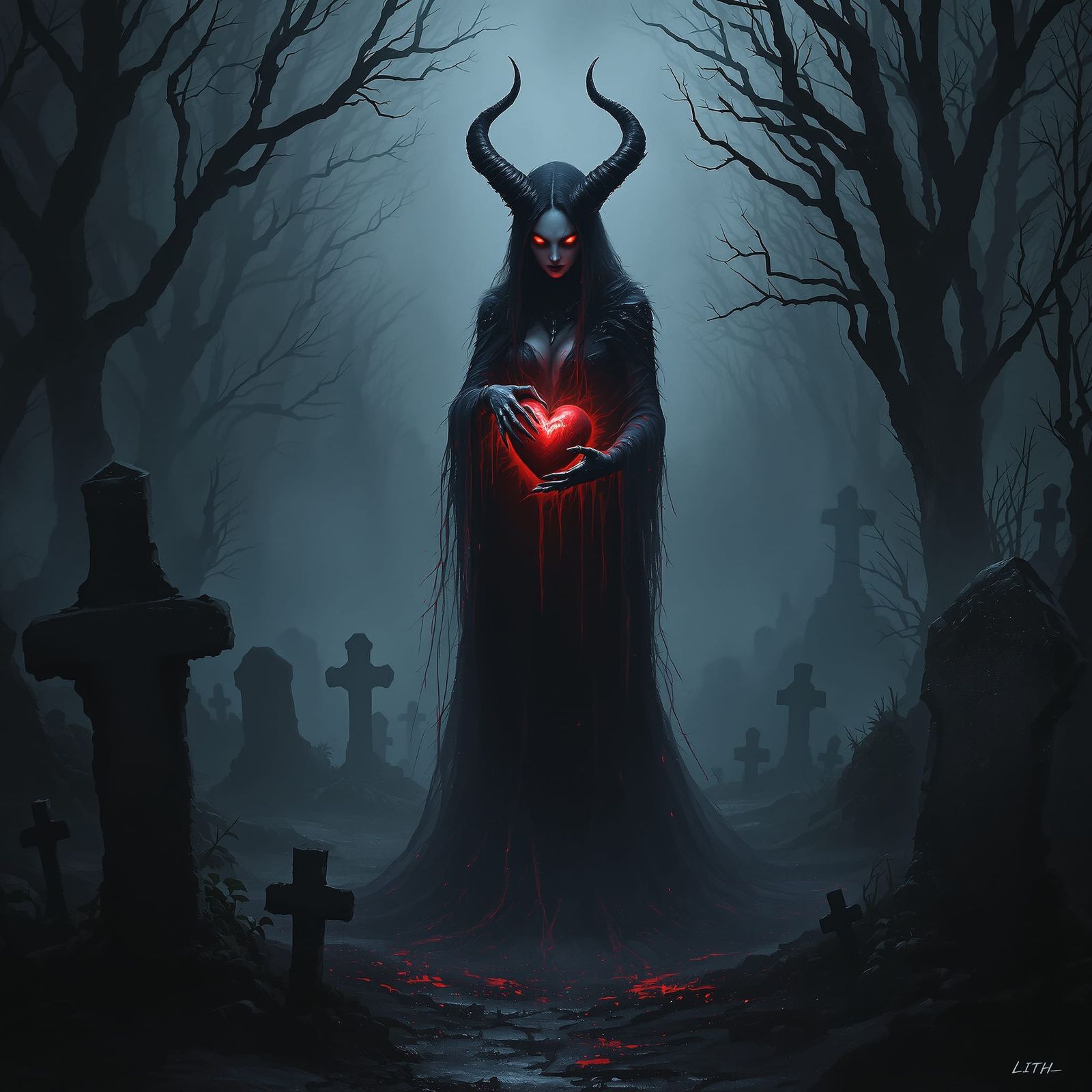 Lilith, Demon Heart Harvester, in Desolate Graveyard