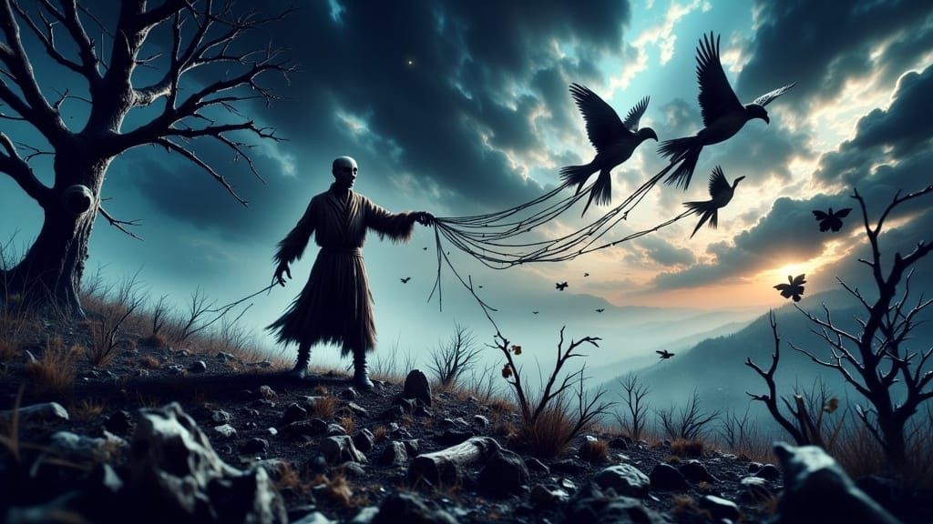 Zombie Kite Flyer in Surreal Twilight