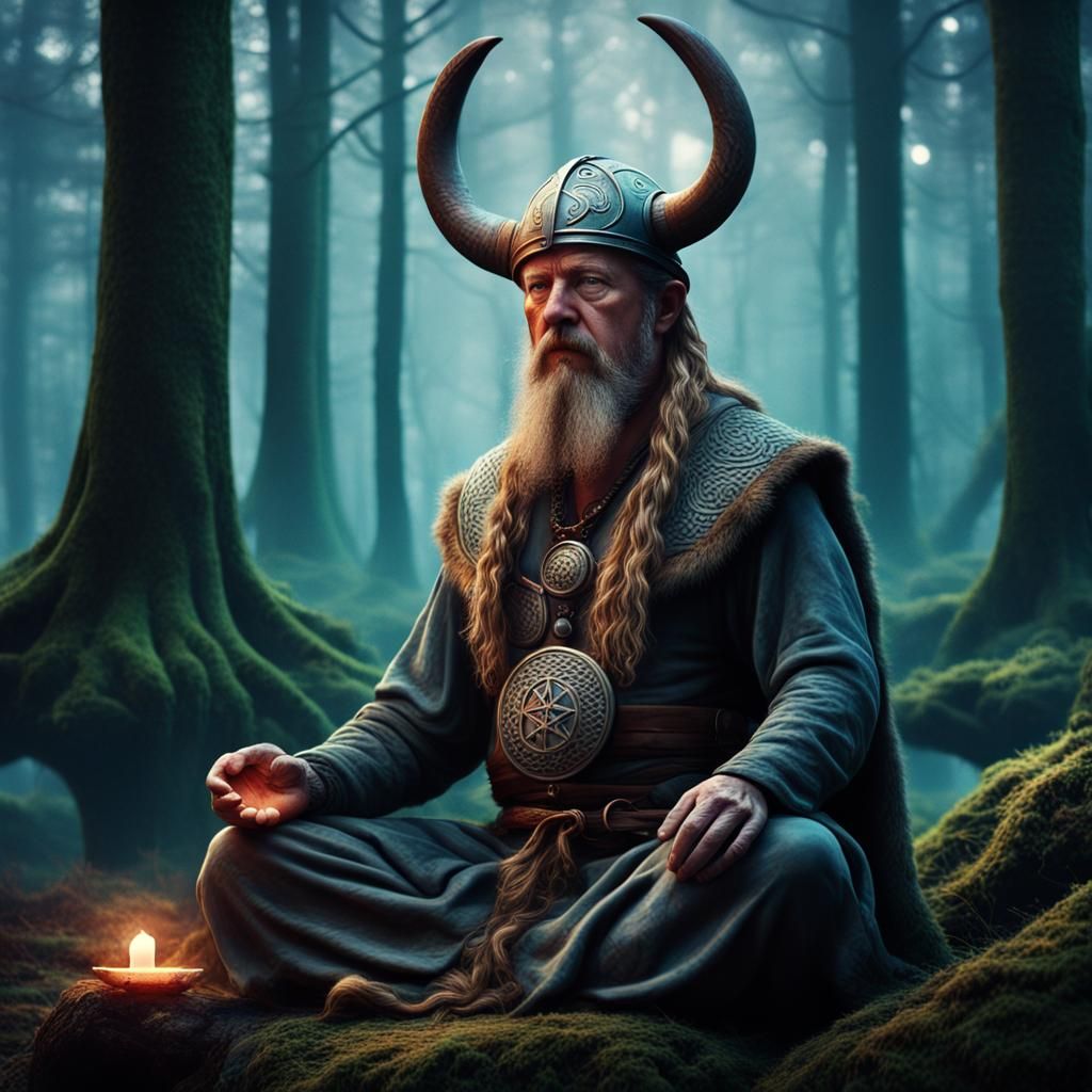 Mystical Viking-Briton Meditation with Cosmic Symbols