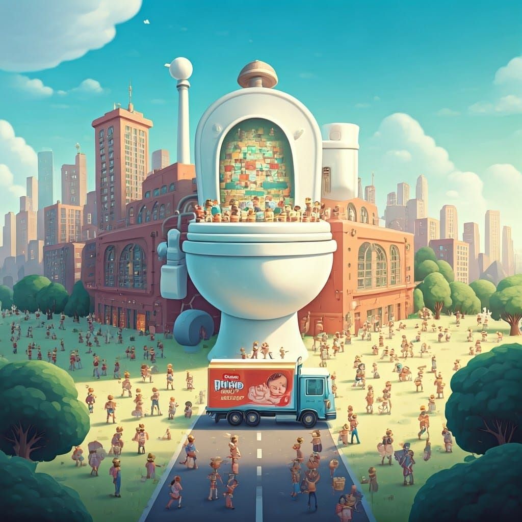 Whimsical Factory in Pull-up City Manufactures Huggies Train...