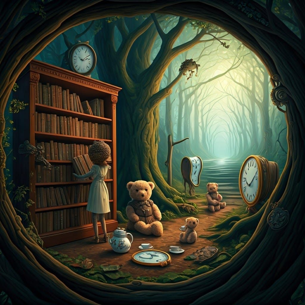 Teddy Bears' Tea Party in Mystical Library