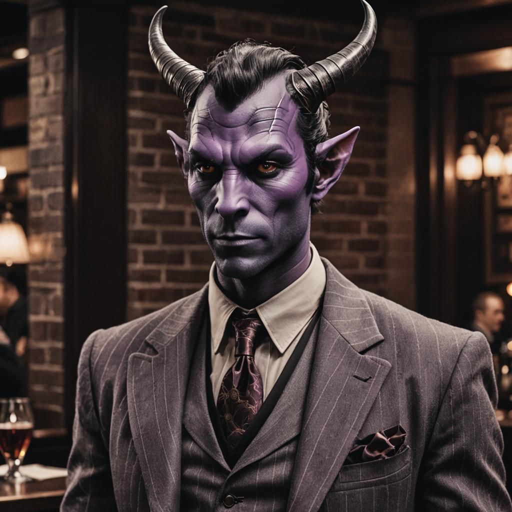 Tiefling Businessman in 1920s Speakeasy Sepia Portrait