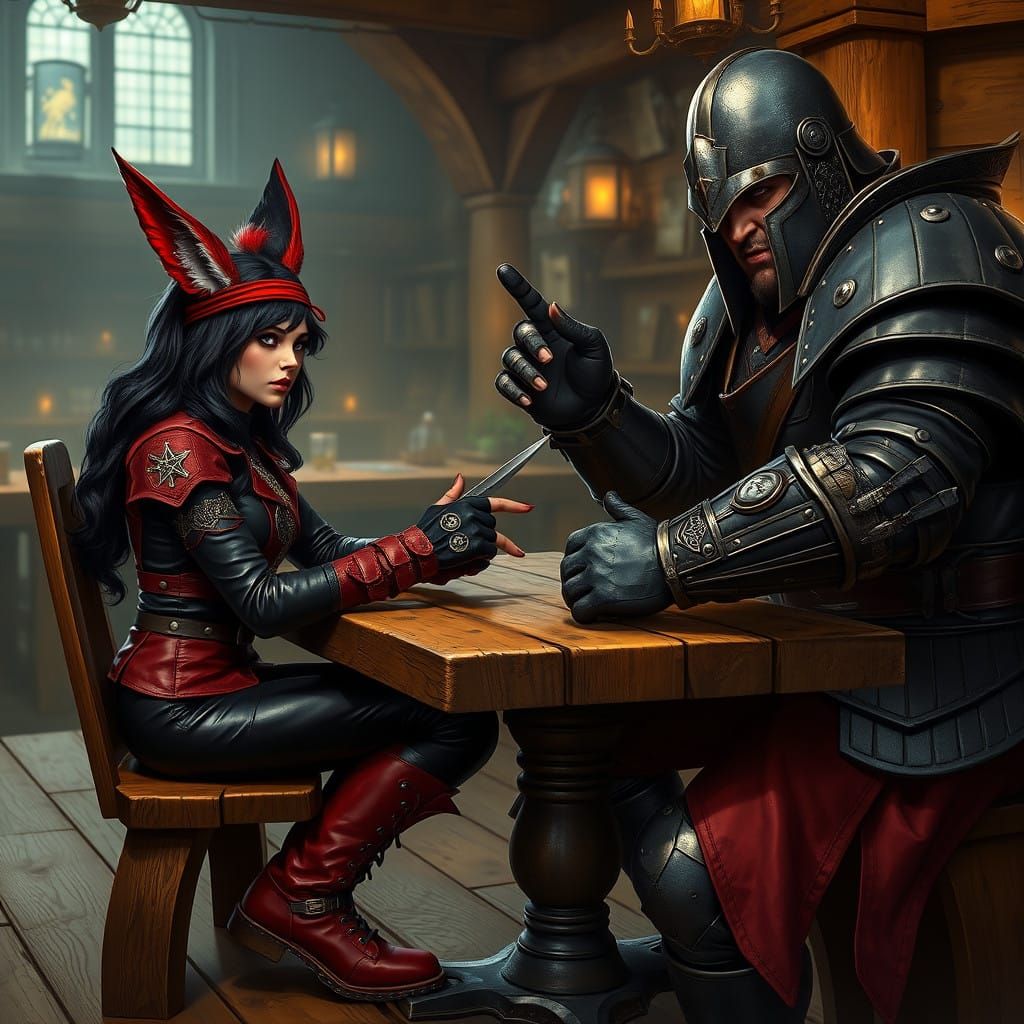 Goth Queen of Rock Paper Scissors in a Moody Tavern