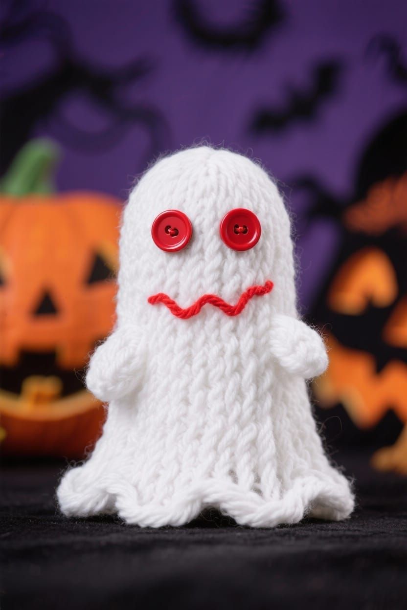 Adorable Yarn Ghost with Button Eyes for Halloween