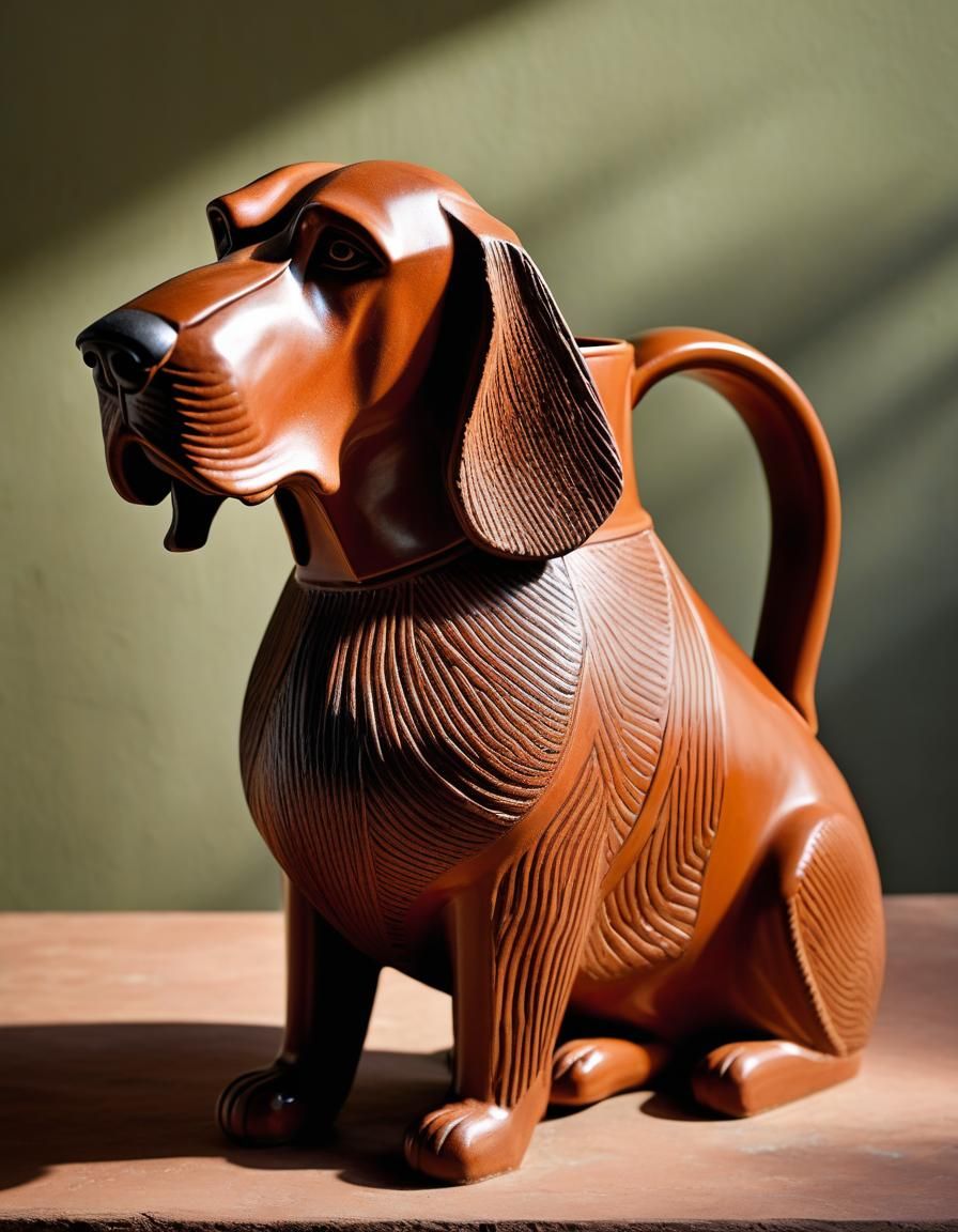 Bloodhound-Shaped Earthenware Pottery Still Life
