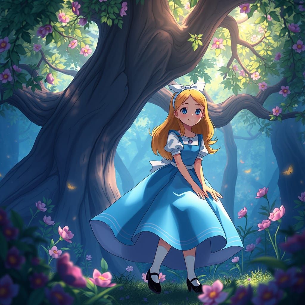 Alice in Wonderland in Whimsical Anime Style