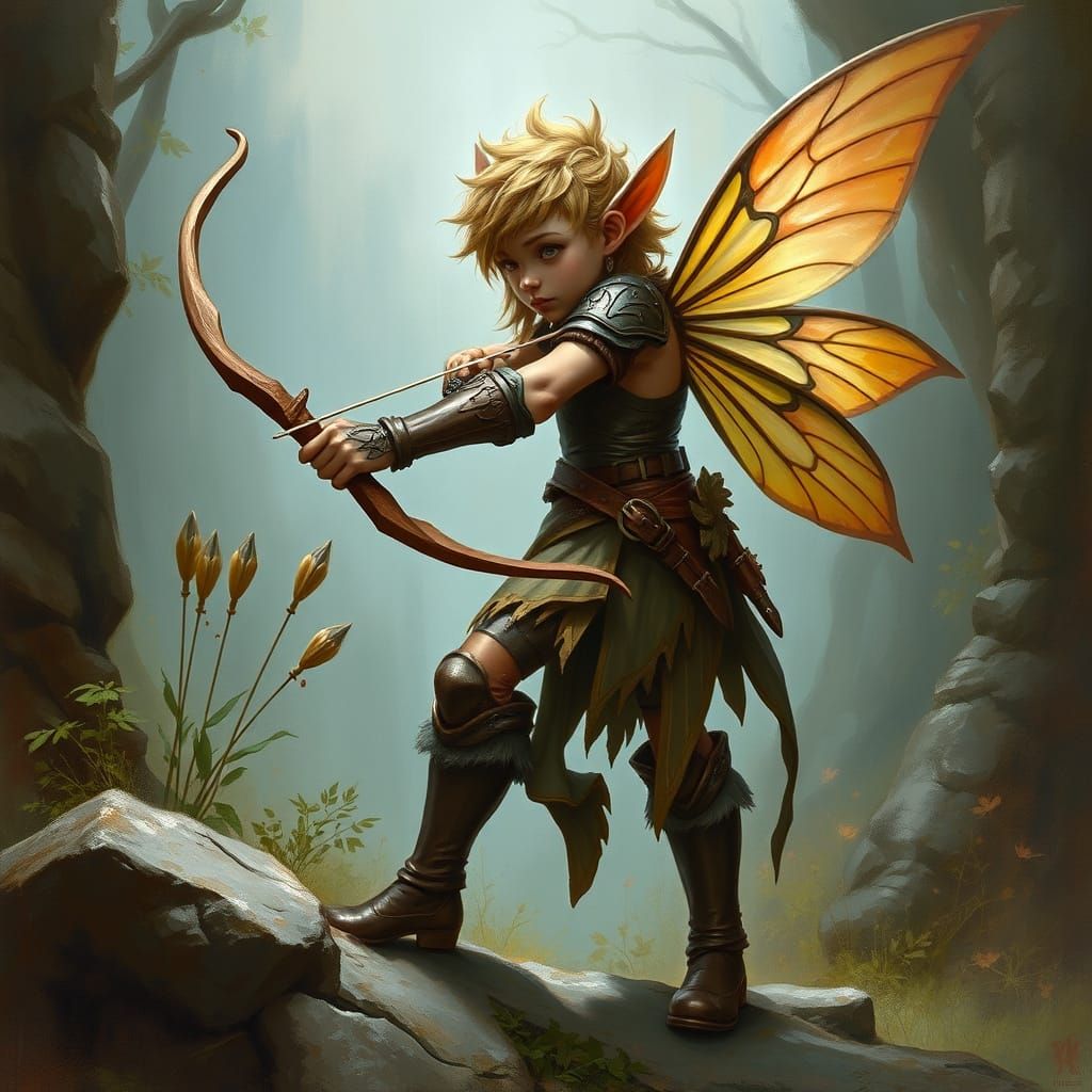 Masculine Fairy Ready for Battle in Organic Fantasy Style