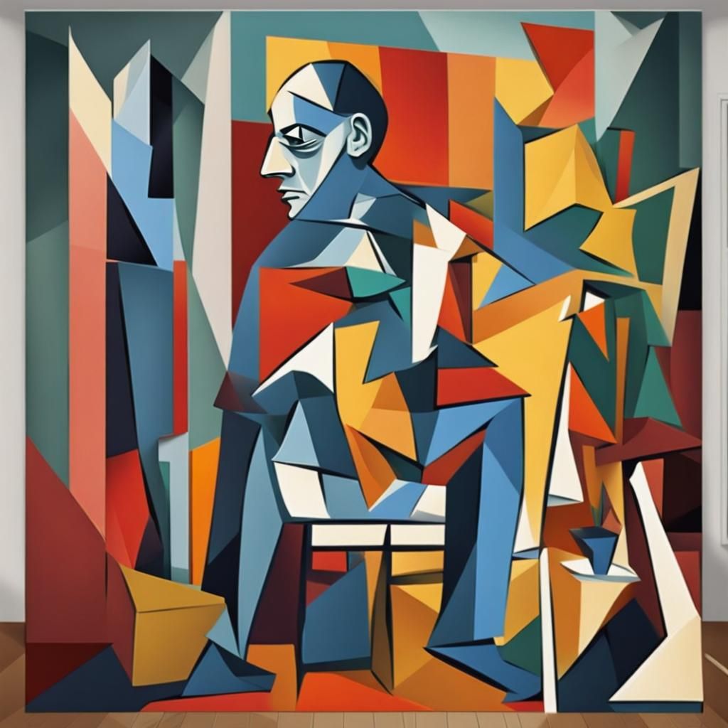 Picasso in Studio: A Cubist Art Deco Painting