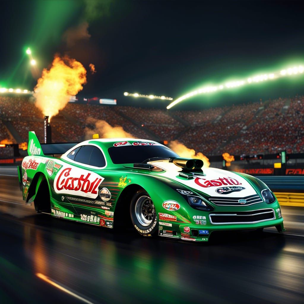 NHRA Funny Car Flames at Night: Detailed Matte Painting