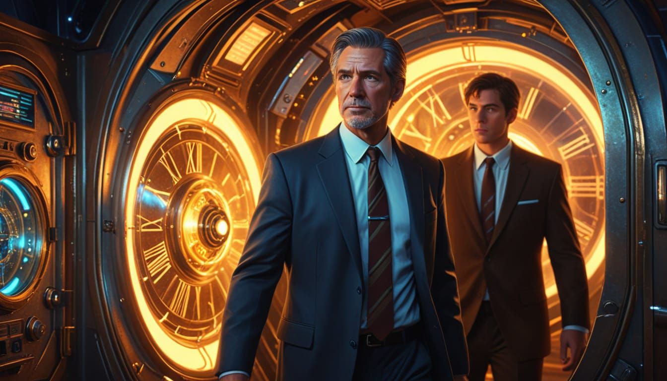 Man Meets Teenage Self in Time Machine: Digital Painting