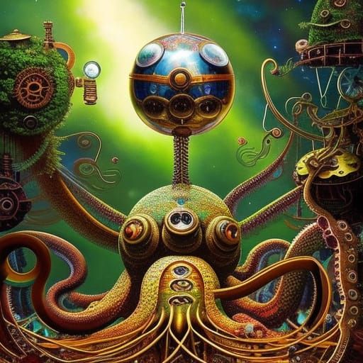 Steampunk Octopus Stargazing Platform in Ornate Detail