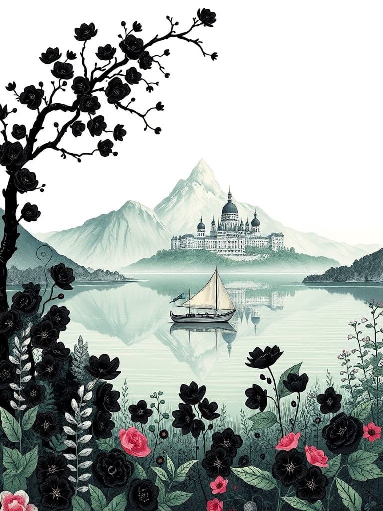 Dreamlike Garden Paradise in Art Nouveau Style