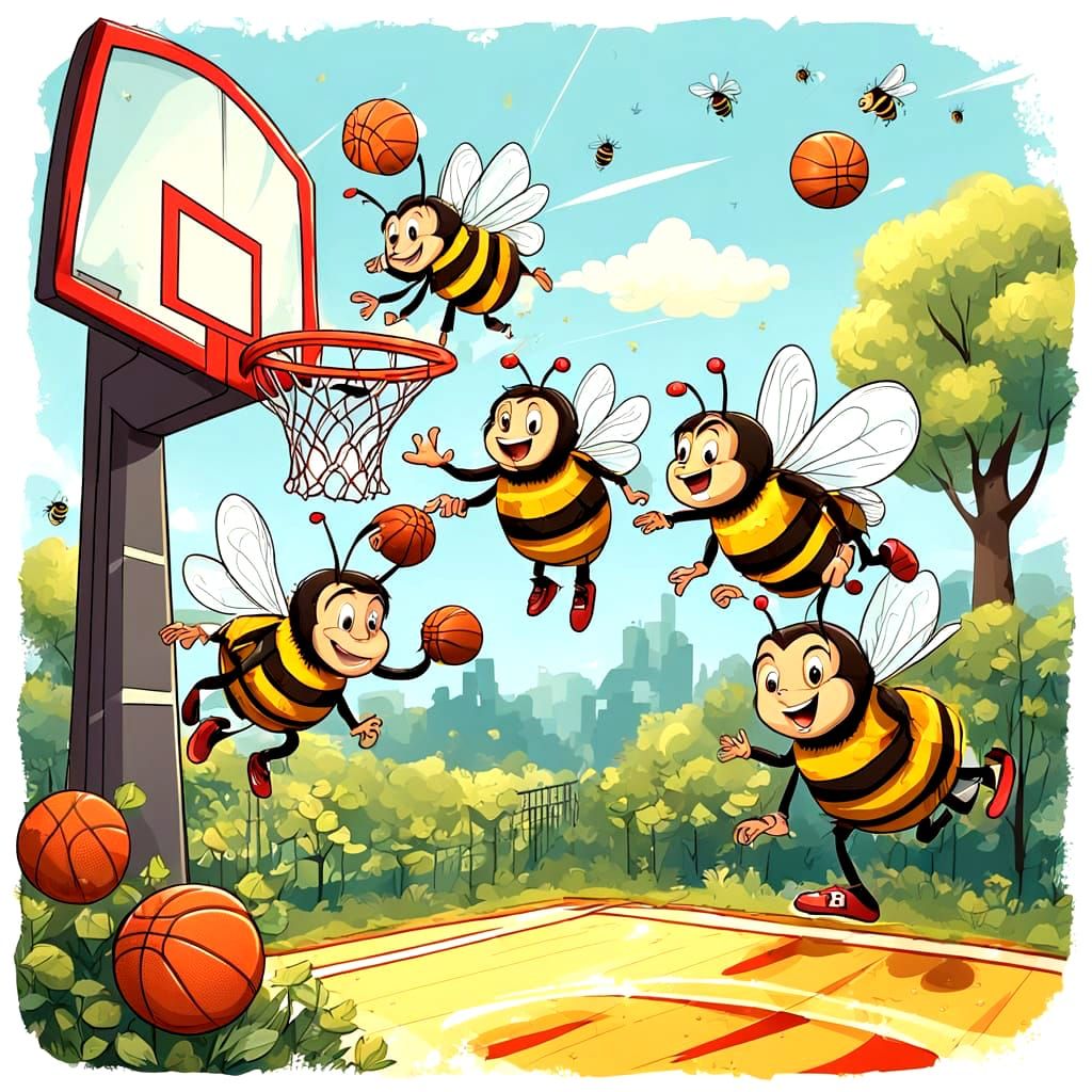 Bees Playing Basketball Illustration