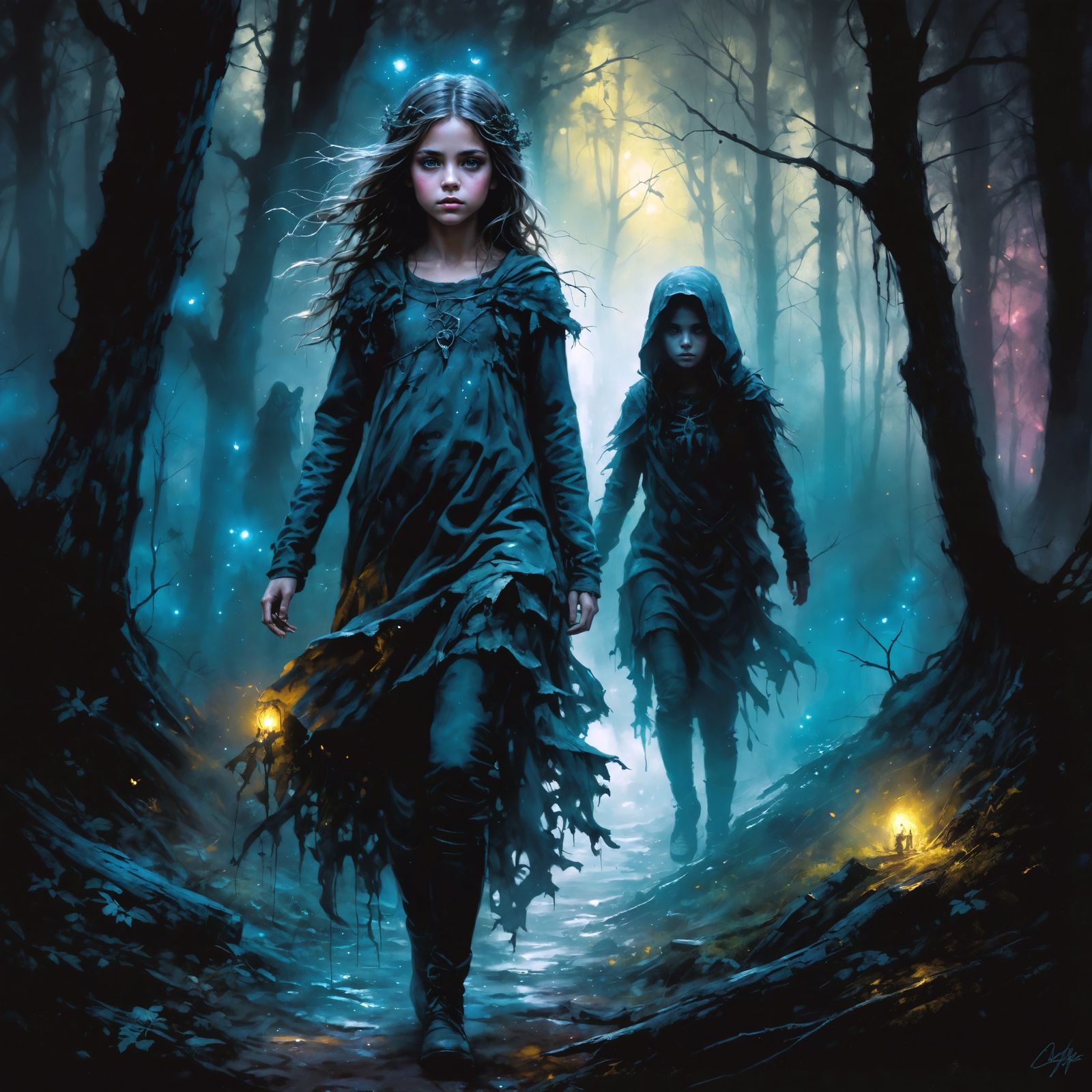 Ethereal Encounter: Ghostly Figure in Dark Woods