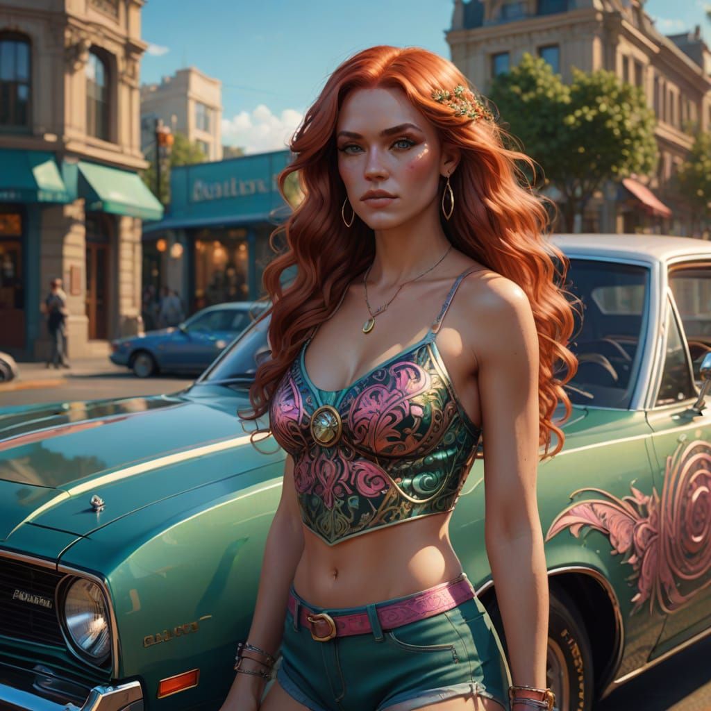 Sultry Redhead Goddess in Azure Charger