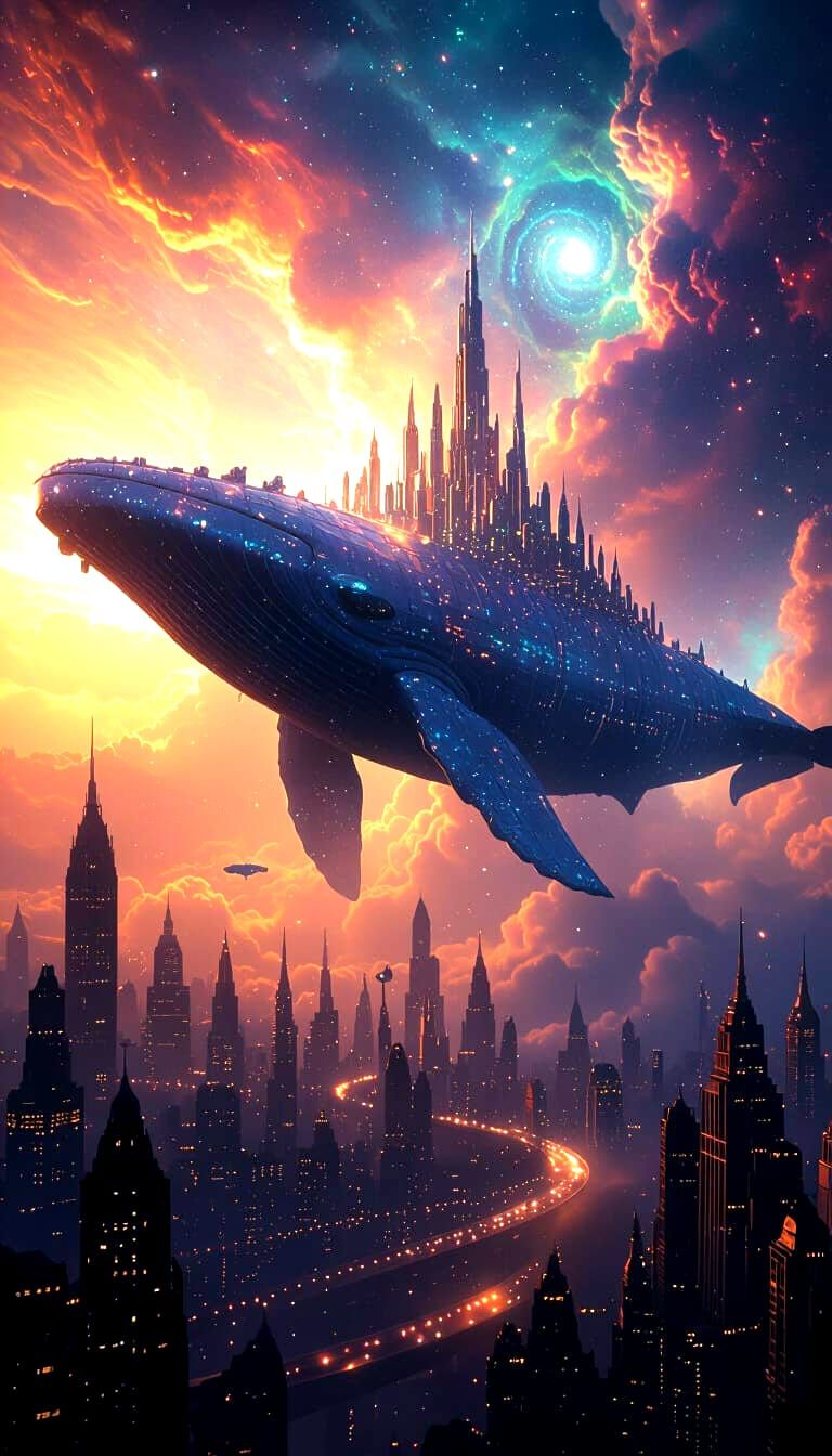 Crystalline Space Whale City in Cosmic Nebula