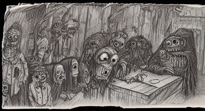 Horror Banquet: Monstrous Creature Consuming Humans in Sketc...