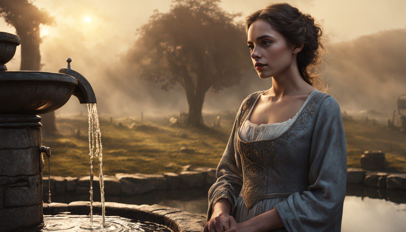 Mystical Woman by the Well: Fantasy Concept Art