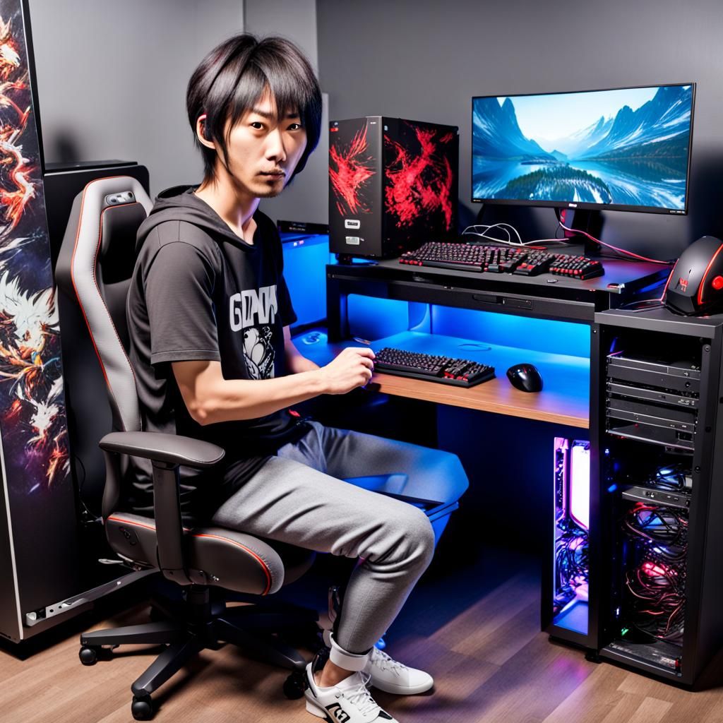 Japanese Gamer with High-End PC Setup