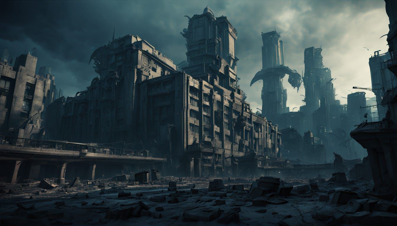 Futuristic Ruins in Gustav Dore Style