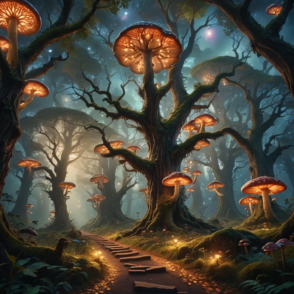 Enchanted Forest Path with Glowing Mushrooms