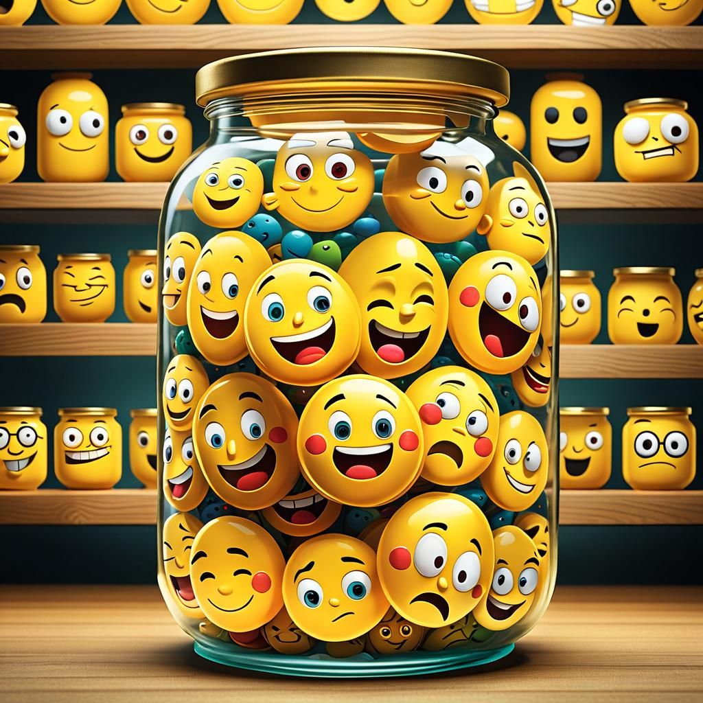 Emojis Packed in Glass Jar in Cel-Shaded Style
