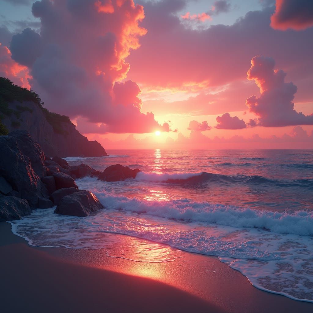 Vibrant Ocean Sunset in Matte Painting Style