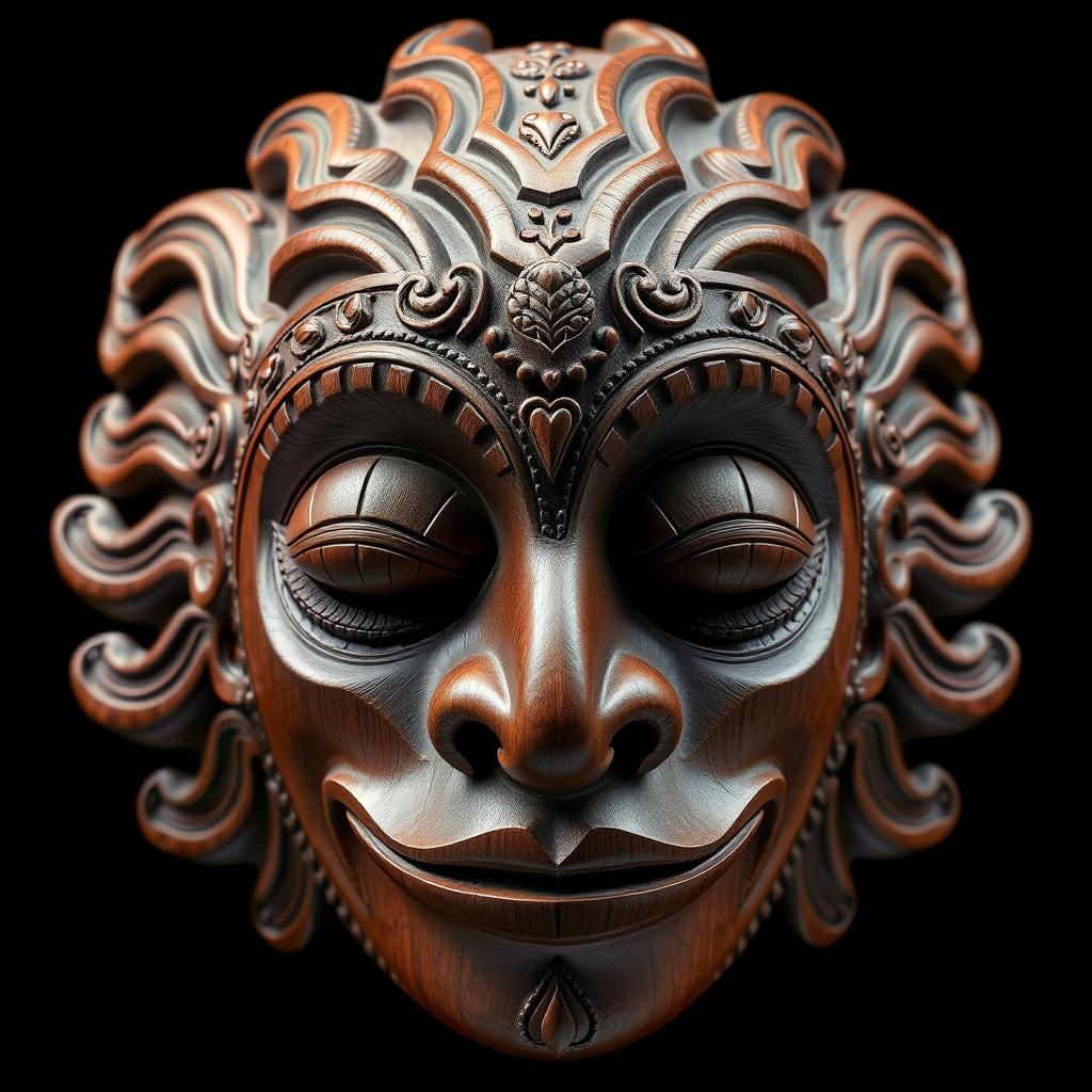 Ornate African Tribal Mask Wood Carving