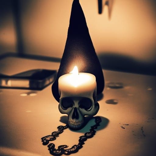 Sinister Skull with Candle in Dark Neon Punk Style