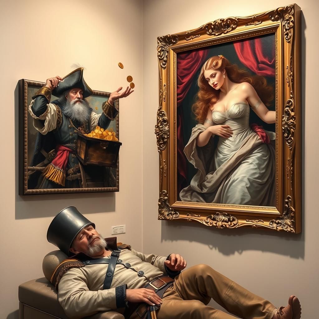 Pirate Tosses Gold to a Woman in a Painting