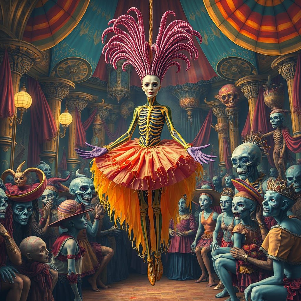 Carnival of Acrobats in Surrealist Oil Painting Style