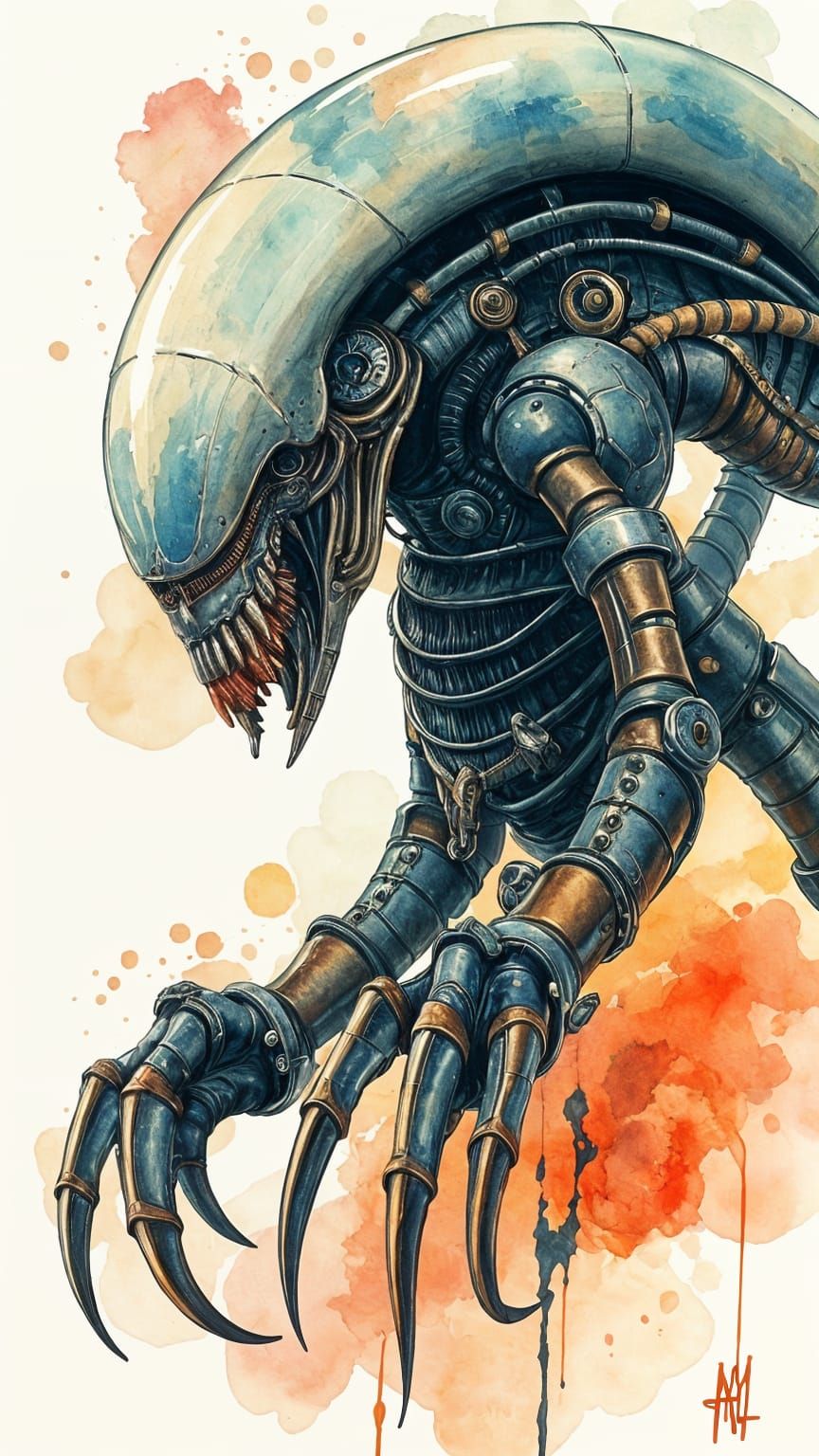 Xenomorph Queen in Painterly Steampunk Style