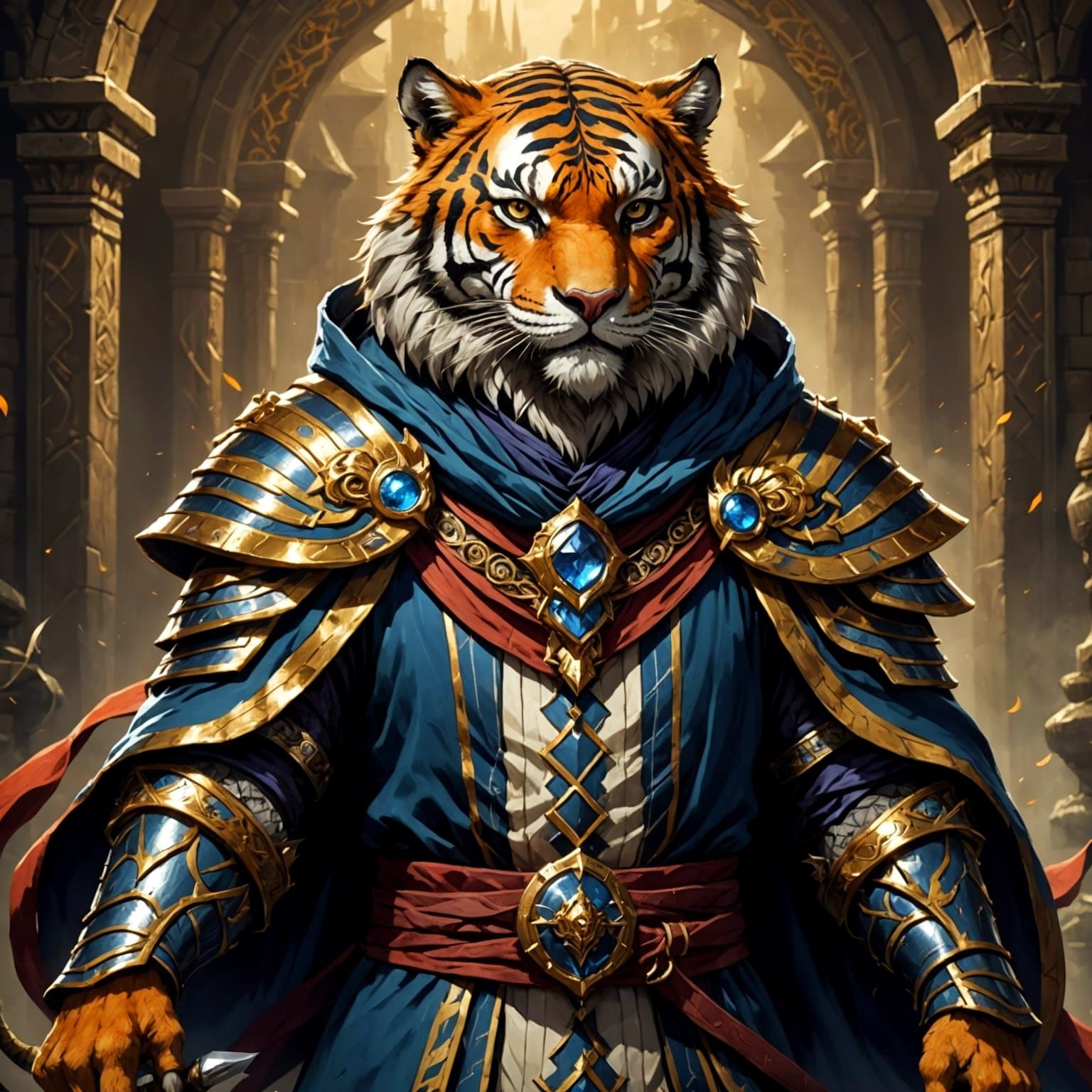 Regal Tiger Beast King in Medieval Robes