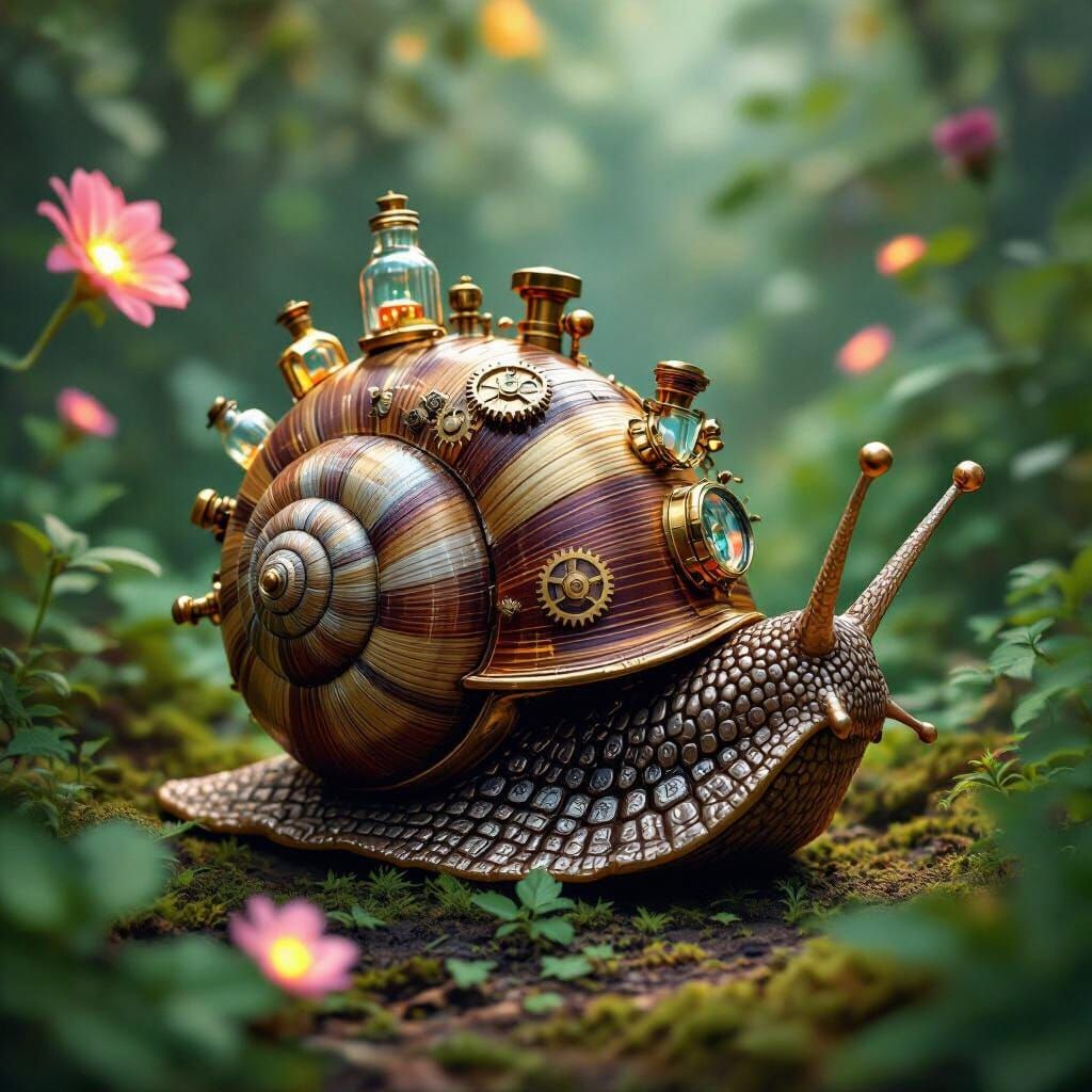 Steampunk Snail Explorer in Victorian Garden