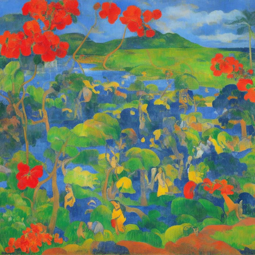 Gauguin-Inspired Fauvist Tahitian Landscape Painting