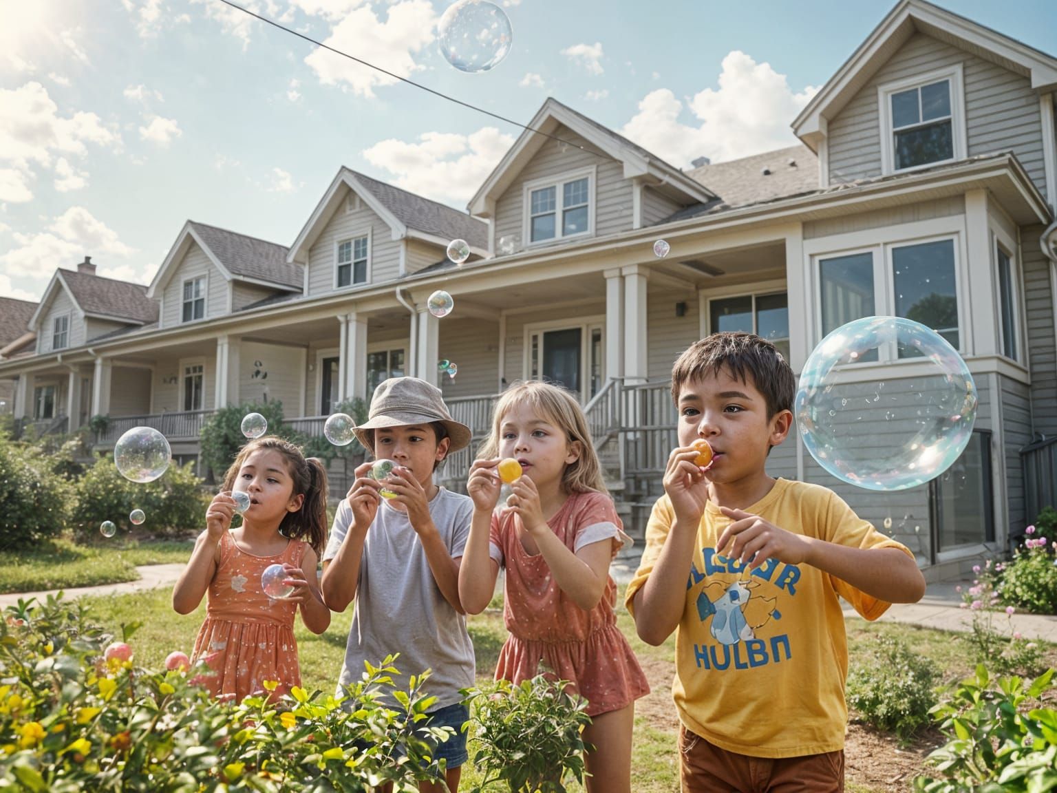 Kids Playing Bubbles: 1980s Nostalgia in Digital Impressioni...
