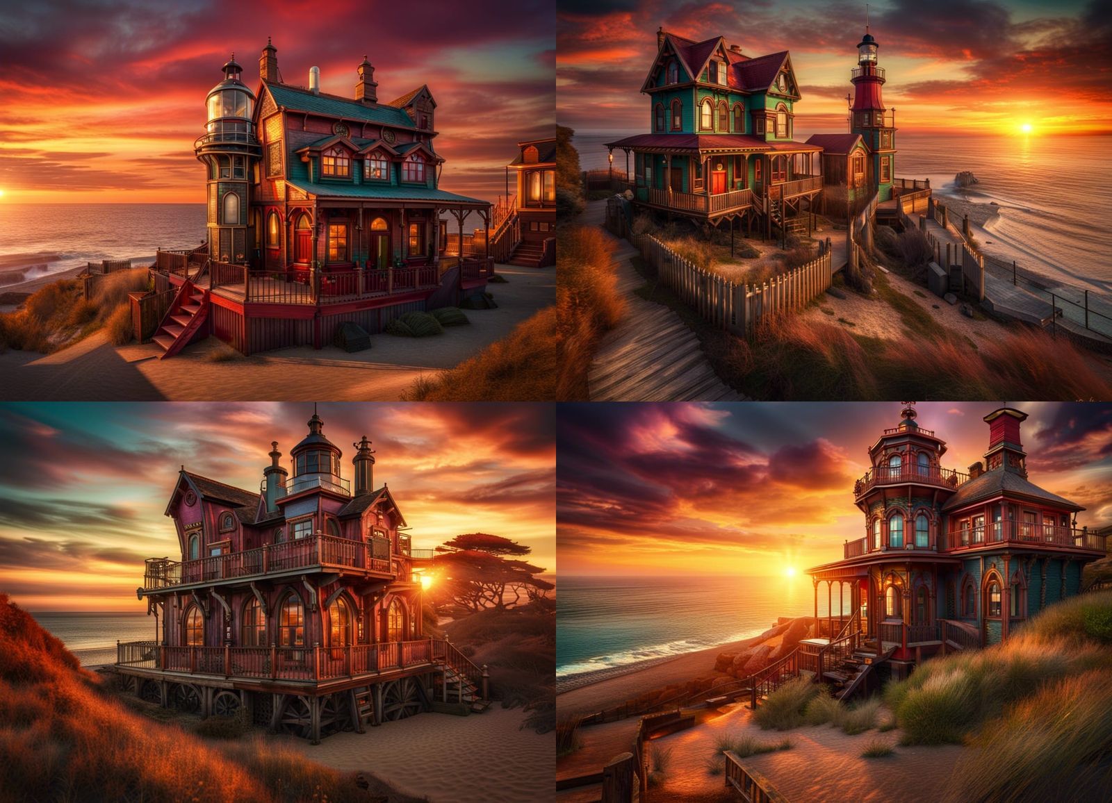 Steampunk Victorian Seaside Village at Sunrise