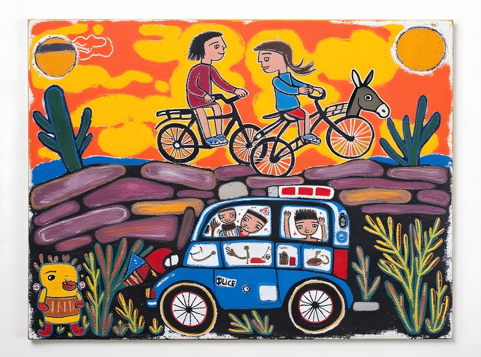 Bicycles in the Mountains Collage with Police Car