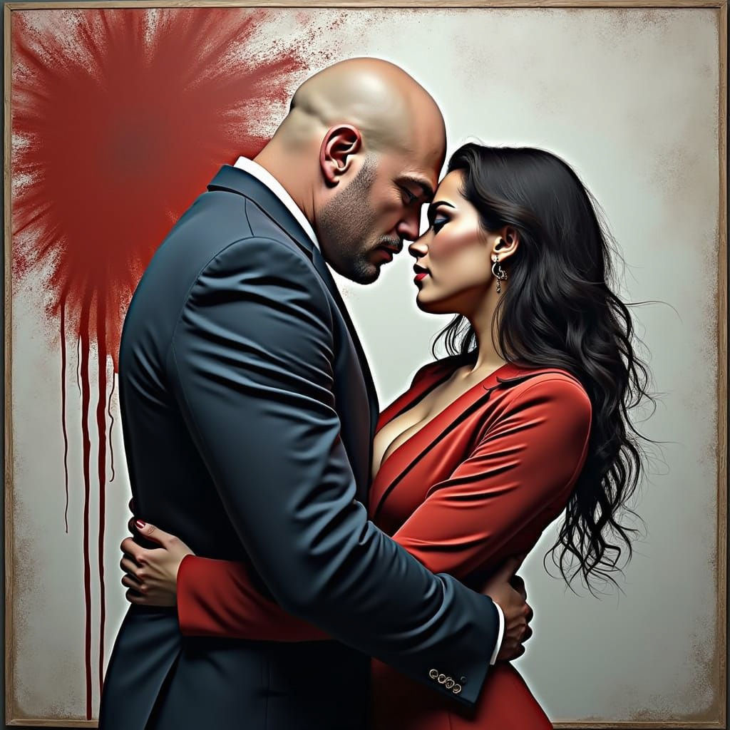 Romantic Blood-Stained Cityscape in Cinematic Film Style