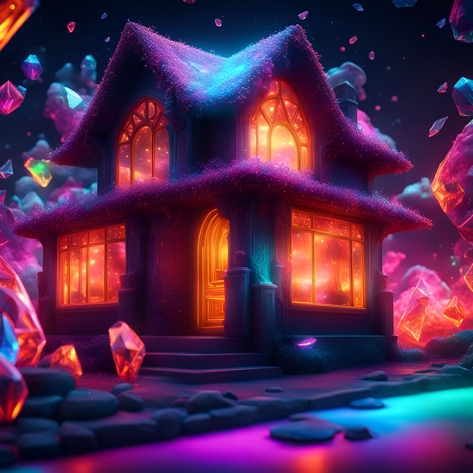 Magical Cosmic Neon Crystal Home in Unreal Engine 5