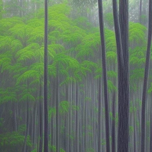 Detailed Subtropical Forest Charcoal Drawing