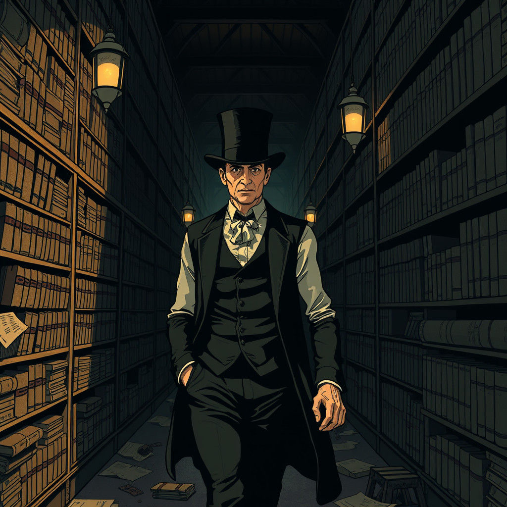 Mr. Jaggers: A Stern Lawyer in Shadowy Illustration Style