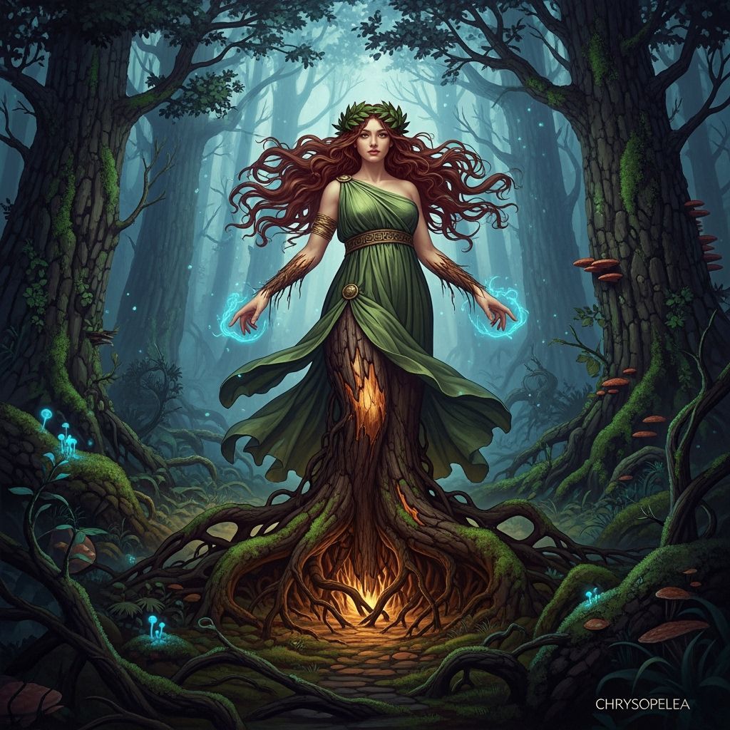 Greek Nymph Chrysopeleia's Transformation: Dark Fantasy Conc...