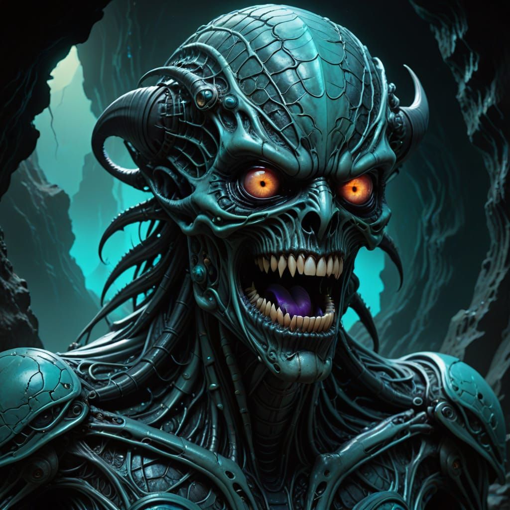 Biomechanical Surreal Hybrid Creature in Dark Fantasy Style