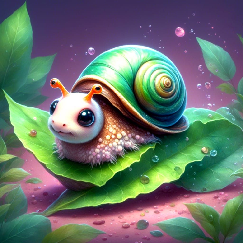Cute Snail Munching Leaf in Pastel Colors
