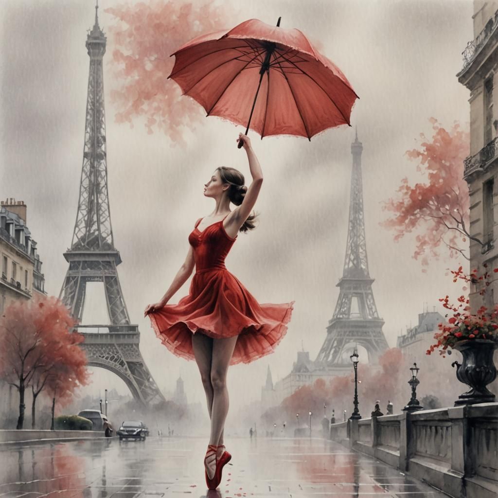 Ballet Dancer in Misty Paris: Impressionist Color Pencil