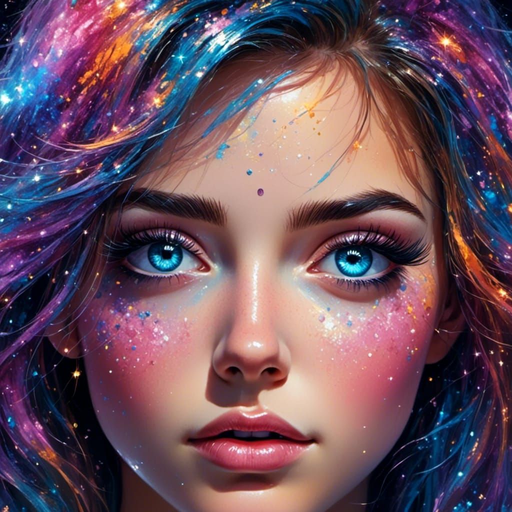 Macro Portrait of Woman with Holographic Background